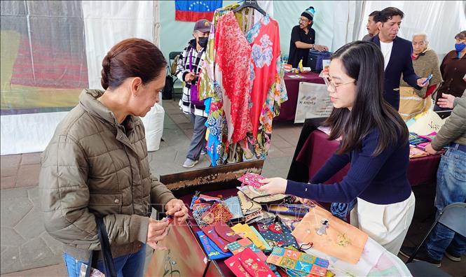 Gian hàng giới thiệu hàng thủ công mỹ nghệ truyền thống của Việt Nam. Ảnh: Phi Hùng - PV TTXVN tại Mexico