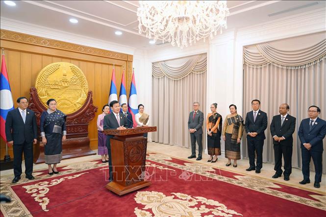 Tổng Bí thư, Chủ tịch nước  Lào Thongloun Sisoulith phát biểu tại sự kiện. Ảnh: Đỗ Bá Thành - PV TTXVN tại Lào 