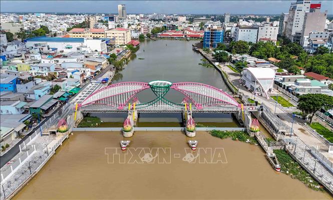Âu thuyền Cái Khế, một hạng mục trong Dự án 3 đi vào vận hành từ năm 2024 giúp chống ngập cho khu vực trung tâm thành phố Cần Thơ. Ảnh: Thanh Liêm - TTXVN