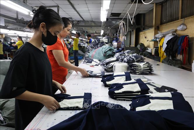 Công nhân làm việc tại xưởng gia công hàng may mặc xuất khẩu ở xã Vĩnh Lộc, Thành phố Hồ Chí Minh. Ảnh: Hồng Đạt - TTXVN