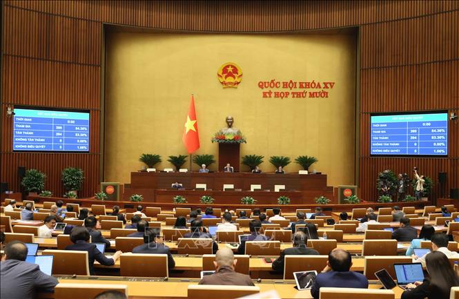 Quốc hội biểu quyết thông qua về bổ xung nội dung Kỳ họp thứ 10, Quốc hội khóa XV. Ảnh: An Đăng - TTXVN