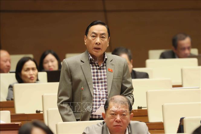 Đại biểu Quốc hội tỉnh Đồng Tháp Phạm Văn Hòa phát biểu. Ảnh: An Đăng - TTXVN
