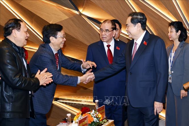 Chủ tịch Quốc hội Trần Thanh Mẫn với đại biểu tại Lễ Kỷ niệm. Ảnh: Doãn Tấn - TTXVN