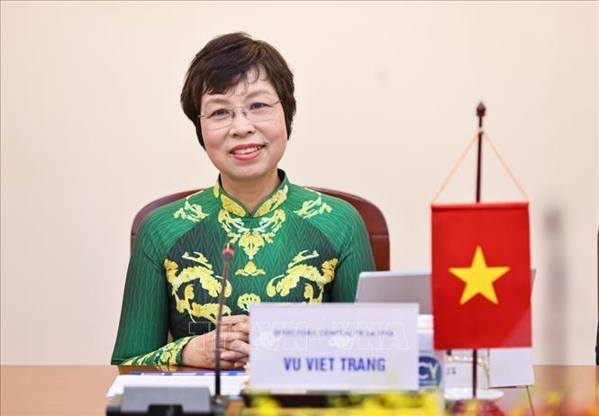 Tổng giám đốc TTXVN Vũ Việt Trang phát biểu tại cuộc hội đàm với Chủ tịch Prensa Latina Jorge Leganõa Alonso. Ảnh: Minh Đức – TTXVN