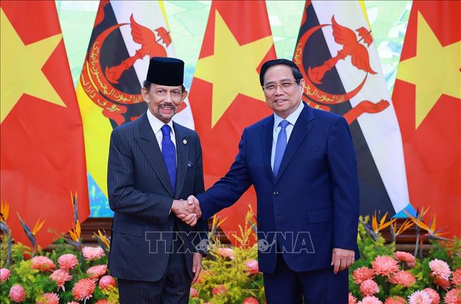 Thủ tướng Phạm Minh Chính hội kiến Quốc vương Brunei Darussalam Haji Hassanal Bolkiah. Ảnh: Dương Giang-TTXVN
