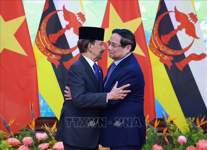 Thủ tướng Phạm Minh Chính hội kiến Quốc vương Brunei Darussalam Haji Hassanal Bolkiah. Ảnh: Dương Giang-TTXVN
