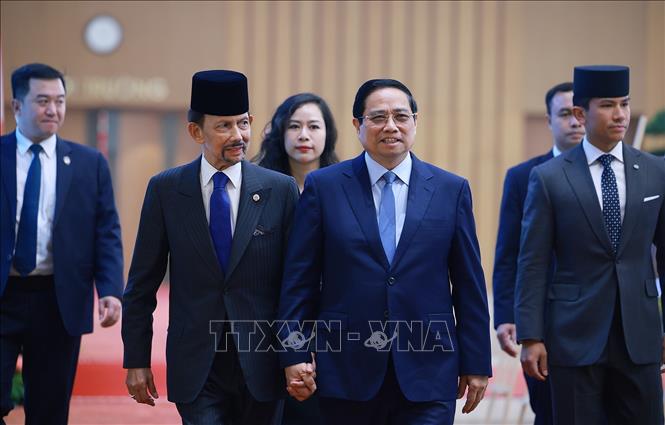 Thủ tướng Phạm Minh Chính hội kiến Quốc vương Brunei Darussalam Haji Hassanal Bolkiah. Ảnh: Dương Giang-TTXVN
