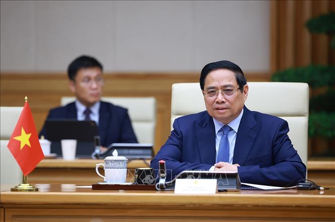 Thủ tướng Phạm Minh Chính phát biểu tại cuộc hội kiến Quốc vương Brunei Darussalam Haji Hassanal Bolkiah. Ảnh: Dương Giang-TTXVN
