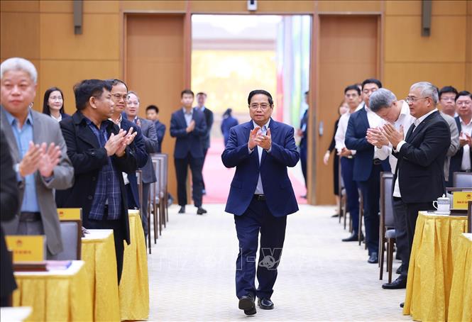 Thủ tướng Phạm Minh Chính đến Hội nghị của Đảng uỷ Chính phủ tổng kết công tác phòng, chống tham nhũng, lãng phí, tiêu cực. Ảnh: Dương Giang-TTXVN
