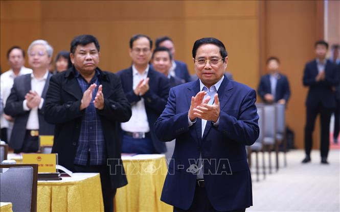 Thủ tướng Phạm Minh Chính đến Hội nghị của Đảng uỷ Chính phủ tổng kết công tác phòng, chống tham nhũng, lãng phí, tiêu cực. Ảnh: Dương Giang-TTXVN
