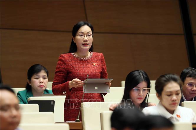 Đại biểu Quốc hội tỉnh Bắc Ninh Đỗ Thị Việt Hà phát biểu. Ảnh: An Đăng - TTXVN