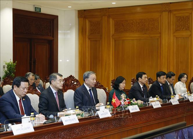 Tổng Bí thư Tô Lâm phát biểu tại cuộc hội kiến Chủ tịch Quốc hội Lào. Ảnh: Thống Nhất - TTXVN