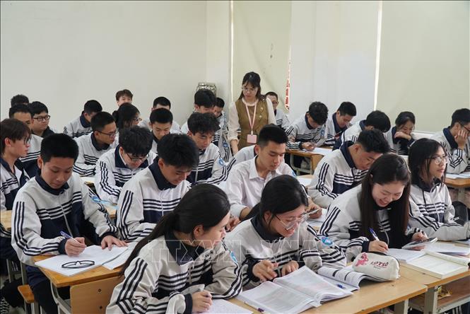 Trong hai năm gần đây, nhiều trường THPT trên địa bàn tỉnh Nghệ An bắt đầu có định hướng tăng cường các lớp học, các tổ hợp môn thiên về Khoa học tự nhiên, thay vì tập trung vào các khối xã hội như trước đây. Ảnh: Bích Huệ - TTXVN                            