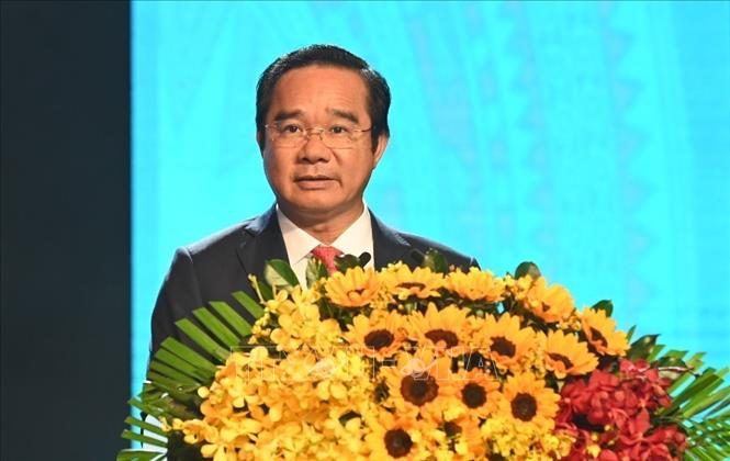 Ông Nguyễn Văn Được, Chủ tịch UBND Thành phố Hồ Chí Minh, phát biểu chúc mừng. Ảnh: Xuân Khu-TTXVN