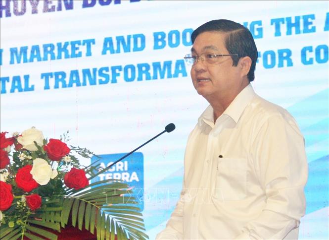 Phó Chủ tịch UBND tỉnh Cà Mau Huỳnh Chí Nguyện phát biểu tại hội thảo. Ảnh: Tuấn Phi - TTXVN