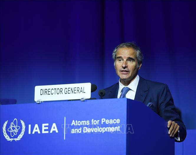 Tổng Giám đốc IAEA Rafael Grossi phát biểu tại một hội nghị ở Vienna, Áo. Ảnh: THX/TTXVN