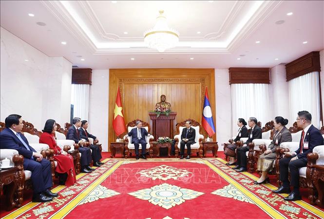 Party General Secretary To Lam meets with former LPRP General Secretary and Presidents Choummaly Sayasone. VNA Photo: Thống Nhất