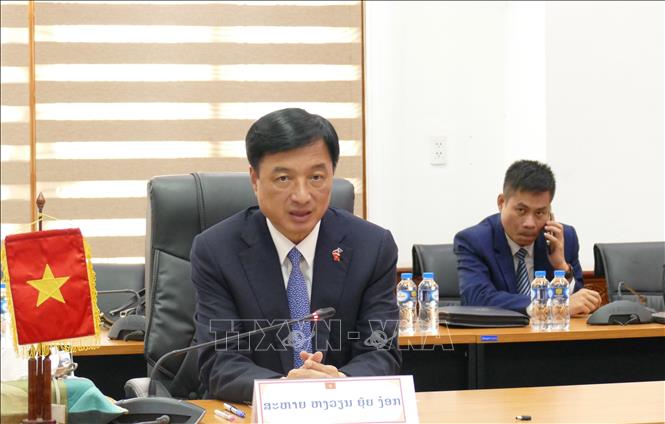 Đồng chí Nguyễn Duy Ngọc, Ủy viên Bộ Chính trị, Bí thư Thành ủy Hà Nội, phát biểu tại cuộc Hội đàm. Ảnh: Xuân Tú - PV TTXVN tại Lào