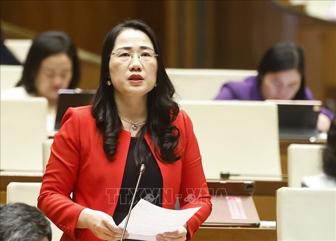 Đại biểu Quốc hội tỉnh Thái Nguyên Nguyễn Thị Thuỷ phát biểu. Ảnh: Doãn Tấn - TTXVN