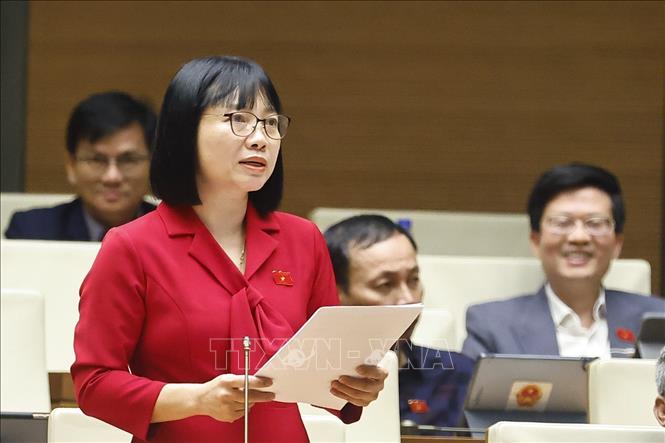 NA deputy Nguyen Thi Viet Nga from the northern city of Hai Phong speaks at the session. VNA Photo: Doãn Tấn