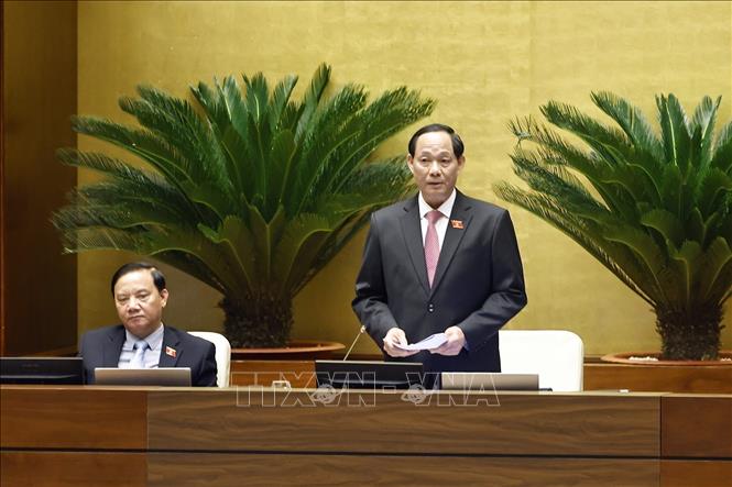 NA Vice Chairman Tran Quang Phuong speaks at the session. VNA Photo: Doãn Tấn