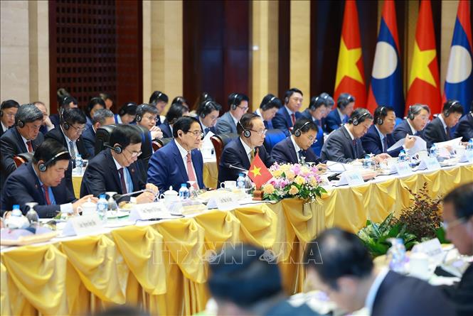 Thủ tướng Phạm Minh Chính phát biểu tại Kỳ họp lần thứ 48 Ủy ban liên Chính phủ về hợp tác song phương Việt Nam - Lào. Ảnh: Dương Giang-TTXVN
