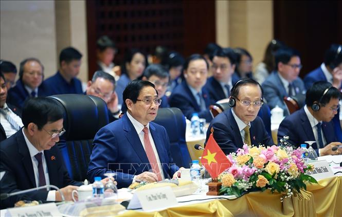 Thủ tướng Phạm Minh Chính phát biểu tại Kỳ họp lần thứ 48 Ủy ban liên Chính phủ về hợp tác song phương Việt Nam - Lào. Ảnh: Dương Giang-TTXVN
