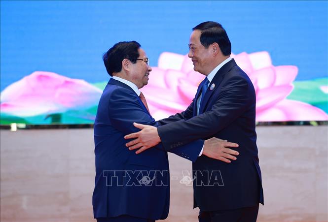 Thủ tướng Phạm Minh Chính và Thủ tướng Lào Sonexay Siphandone đồng chủ trì Kỳ họp lần thứ 48 Ủy ban liên Chính phủ về hợp tác song phương Việt Nam - Lào. Ảnh: Dương Giang-TTXVN
