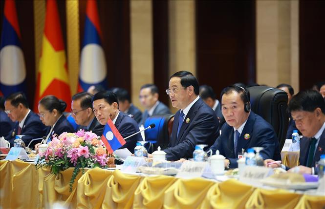 Thủ tướng Lào Sonexay Siphandone phát biểu tại Kỳ họp lần thứ 48 Ủy ban liên Chính phủ về hợp tác song phương Việt Nam - Lào. Ảnh: Dương Giang-TTXVN
