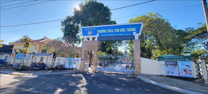 Trường THCS Tôn Đức Thắng, phường Thống Nhất, tỉnh Gia Lai, nơi xảy ra vụ việc xô xát, đánh nhau giữa các học sinh lớp 7/1 gây xôn xao dư luận. Ảnh: Hoài Nam - TTXVN