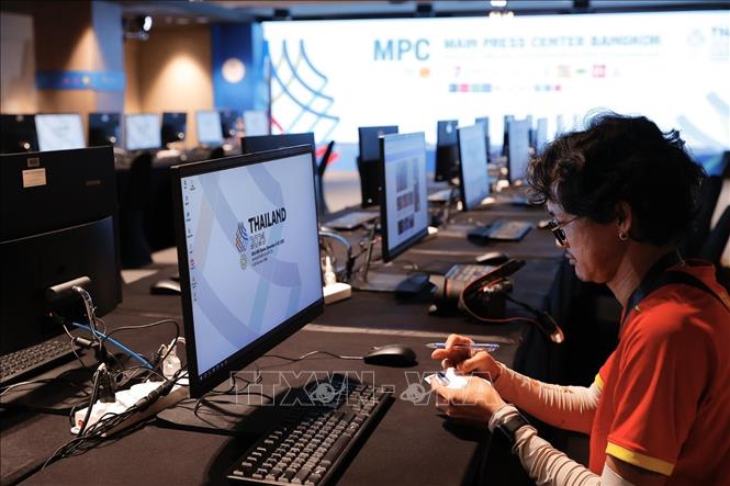 Bên trong Trung tâm báo chí SEA Games 33. Ảnh: Minh Quyết - TTXVN tại Thái Lan