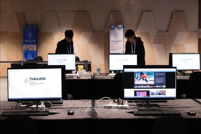 Bên trong Trung tâm báo chí SEA Games 33. Ảnh: Minh Quyết - TTXVN tại Thái Lan