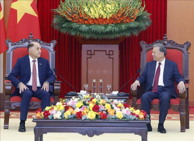 Tổng Bí thư Tô Lâm tiếp Thư ký Hội đồng An ninh quốc gia Belarus Volfovich Aleksandr Grigorievich. Ảnh: Thống Nhất – TTXVN