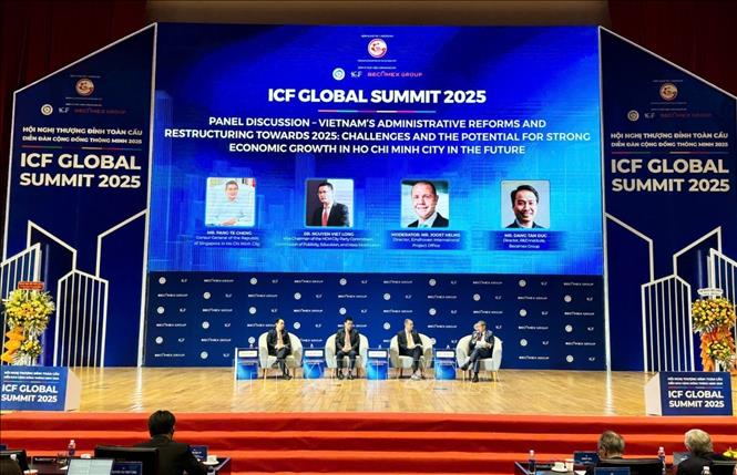 Experts take part in a discussion. VNA Photo: Huyền Trang 