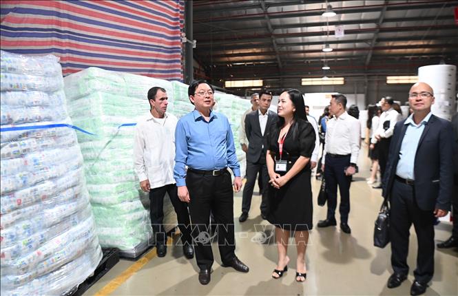 Phó Thủ tướng Hồ Quốc Dũng thăm nhà máy sản xuất của Công ty Thái Bình tại Đặc khu Mariel. Ảnh: Việt Hùng - PV TTXVN tại Cuba