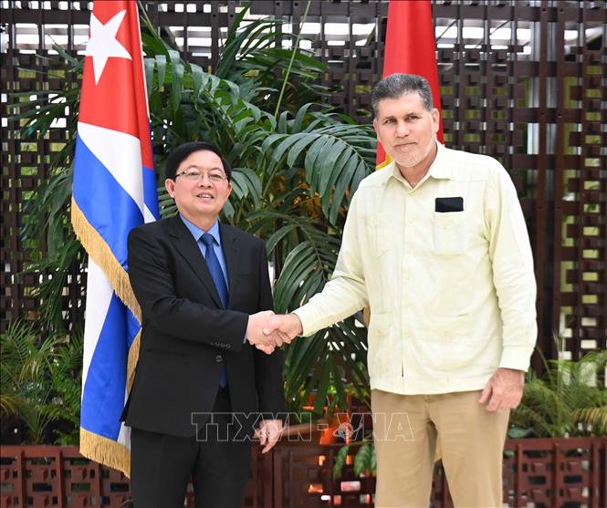 Phó Thủ tướng Hồ Quốc Dũng và Phó Thủ tướng Óscar Pérez-Oliva Fraga. Ảnh: Việt Hùng - PV TTXVN tại Cuba