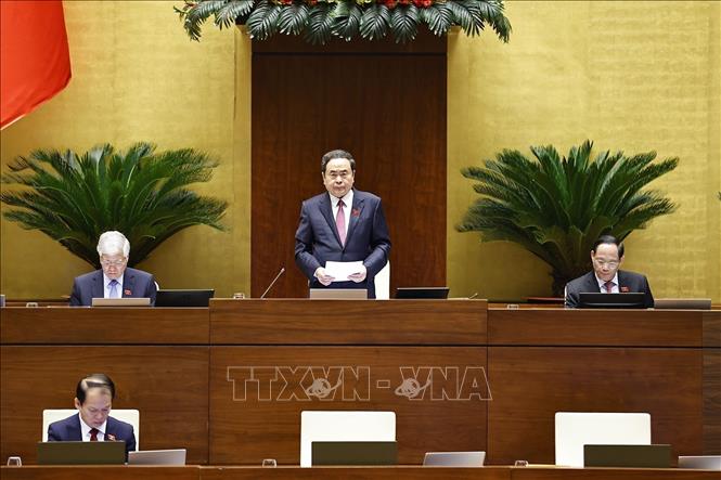 NA Chairman Tran Thanh Man speaks at the session. VNA Photo: Doãn Tấn