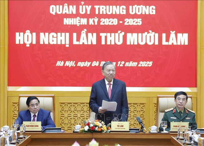 Tổng Bí thư Tô Lâm, Bí thư Quân uỷ Trung ương phát biểu. Ảnh: Thống Nhất – TTXVN