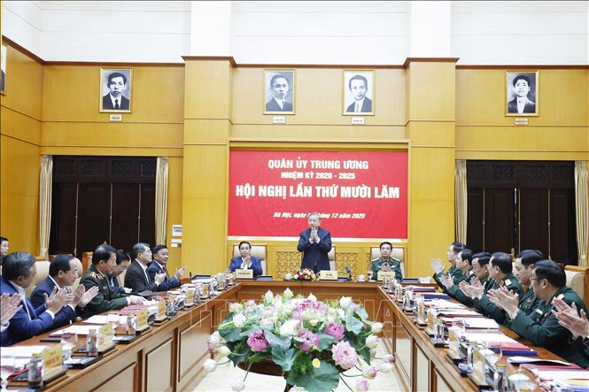 Tổng Bí thư Tô Lâm chủ trì Hội nghị Quân uỷ Trung ương lần thứ 15. Ảnh: Thống Nhất – TTXVN