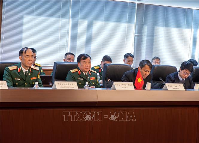 Thượng tướng Hoàng Xuân Chiến, Ủy viên Trung ương Đảng, Thứ trưởng Bộ Quốc phòng phát biểu tại Đối thoại. Ảnh: Xuân Giao - PV TTXVN tại Nhật Bản