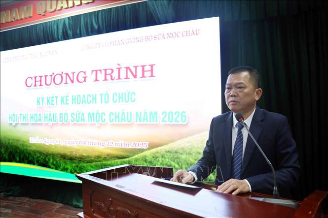 Ông Phạm Hải Nam, Tổng Giám đốc Công ty Cổ phần Bò sữa Mộc Châu (Sơn La) phát biểu. Ảnh: Quang Quyết - TTXVN