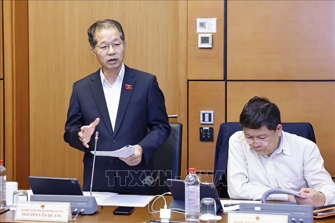 Chief Justice of the Supreme People’s Court Nguyen Van Quang speaks at the group discussion. VNA Photo: Doãn Tấn