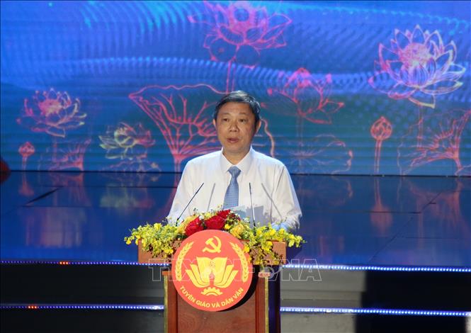 Ông Dương Anh Đức, Trưởng Ban Tuyên giáo và Dân vận Thành ủy Thành phố Hồ Chí Minh phát biểu tại buổi lễ. Ảnh: Thu Hương - TTXVN