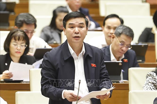 Đại biểu Quốc hội tỉnh Thái Nguyên Hà Sỹ Huân phát biểu. Ảnh: Doãn Tấn - TTXVN