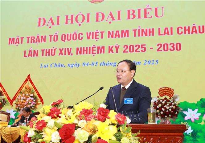 Bí thư Tỉnh ủy Lai Châu Lê Minh Ngân phát biểu chỉ đạo. Ảnh: Quý Trung - TTXVN