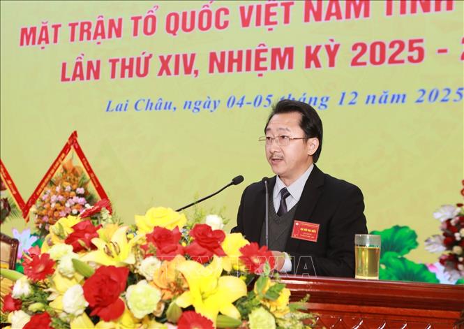 Phó Bí thư Thường trực Tỉnh ủy, Chủ tịch Ủy ban MTTQ Việt Nam tỉnh Lai Châu khóa XIV, nhiệm kỳ 2025 - 2030 Sùng A Hồ phát biểu khai mạc. Ảnh: Quý Trung - TTXVN