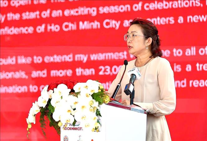 Bà Bùi Thị Ngọc Hiếu, Phó Giám đốc Sở Du lịch Thành phố Hồ Chí Minh, phát biểu. Ảnh: Mỹ Phương - TTXVN. 