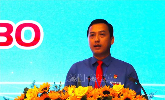 Bí thư Đoàn TNCS Hồ Chí Minh tỉnh Tây Ninh lần thứ I, nhiệm kỳ 2025 - 2030 Trần Hải Phú phát biểu tại Đại hội. Ảnh: Thanh Bình -TTXVN