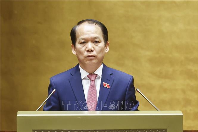 Chủ nhiệm Ủy ban Pháp luật và Tư pháp của Quốc hội Hoàng Thanh Tùng phát biểu. Ảnh: Doãn Tấn - TTXVN