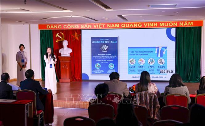 Các bài thi hùng biện tập trung thể hiện tư duy, bản lĩnh và khát vọng của tuổi trẻ Thủ đô trong thời kỳ hội nhập quốc tế và chuyển đổi số. Ảnh: Thanh Tùng - TTXVN